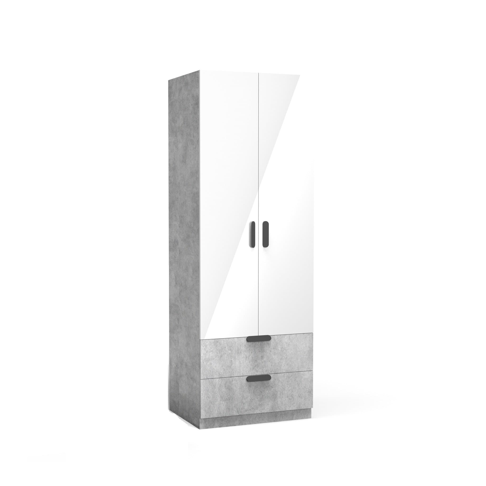 ALEN DY-W-702 雙門兩櫃桶衣櫃700W x 550D x 2000Hmm - 灰水泥木紋配亮光白色