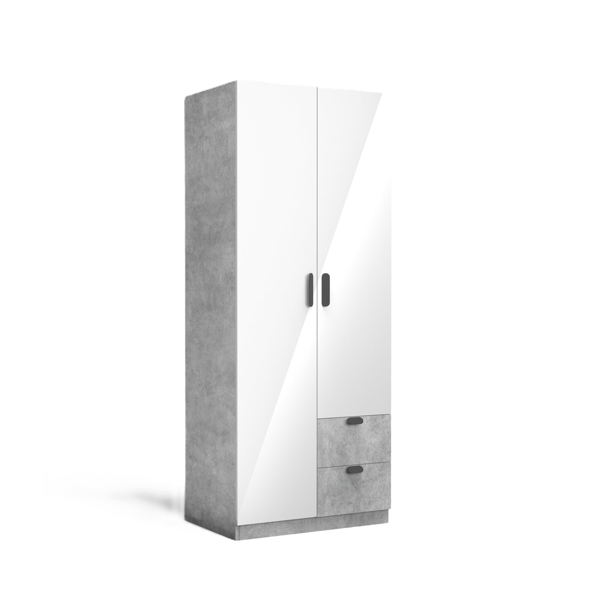 ALEN DY-W-802 雙門兩櫃桶衣櫃800W x 550D x 2000Hmm - 灰水泥木紋配亮光白色
