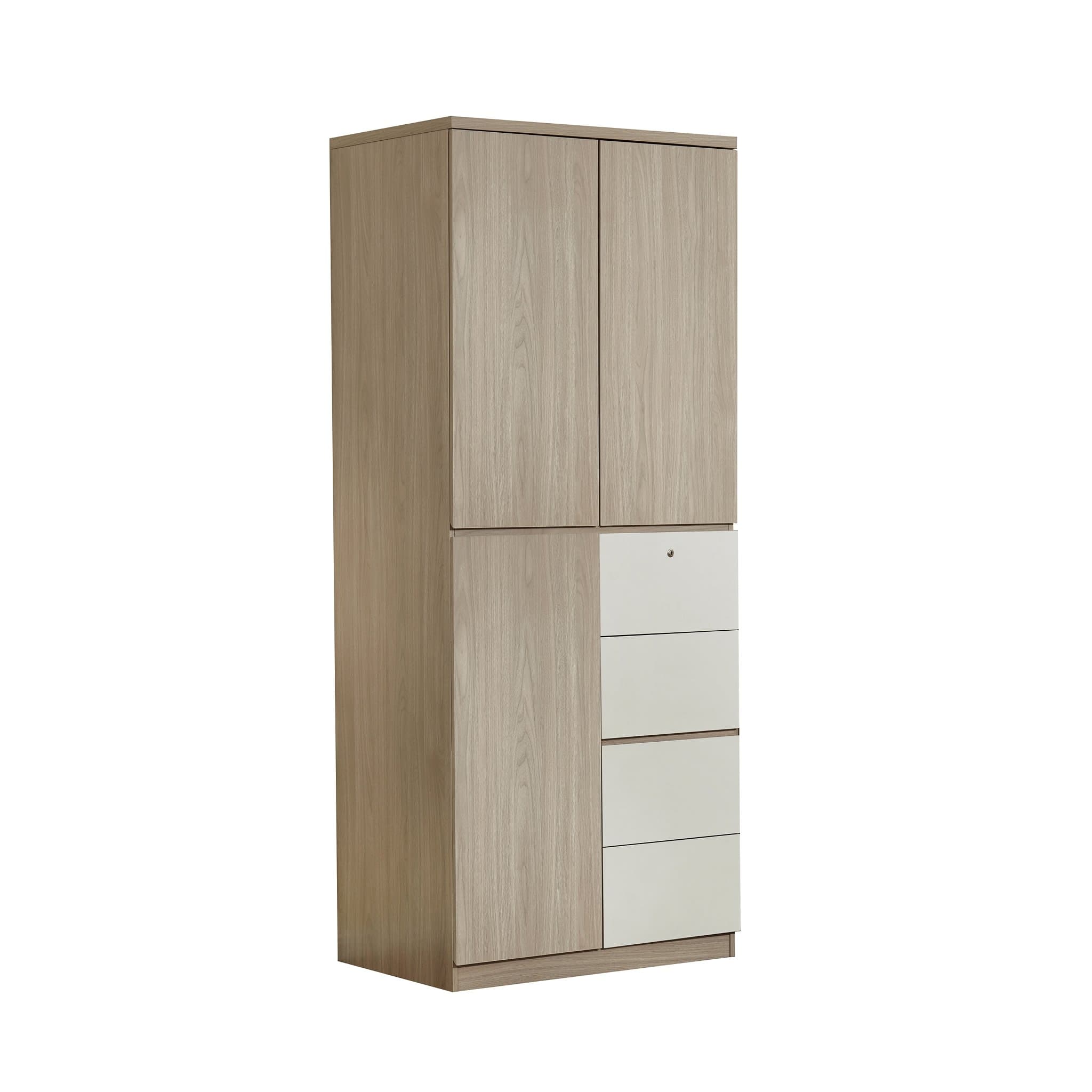 GAVEN H10436 三掩門四櫃桶衣櫃910W x 600D x 2200Hmm - 北歐淺木色配灰皮紋