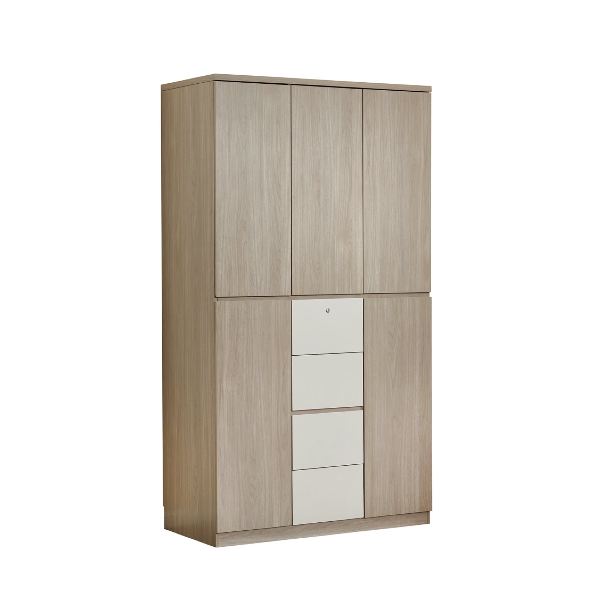 GAVEN H10448 五掩門四櫃桶衣櫃1210W x 600D x 2200Hmm - 北歐淺木色配灰皮紋