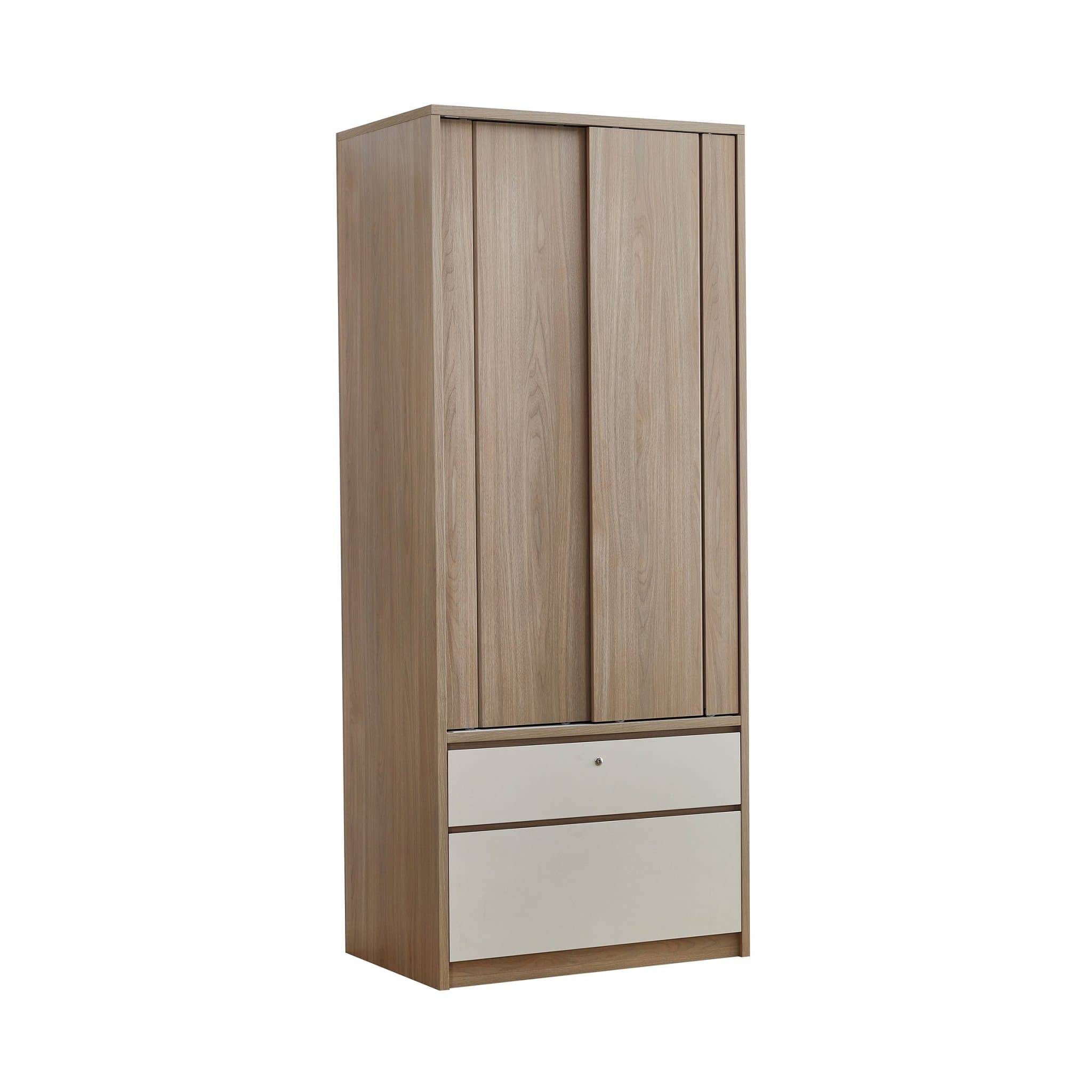 GAVEN H12232 Sliding Wardrobe(2 Drs,2 Drws) 810W x 600D x 2200Hmm - Nordic Light Wood color