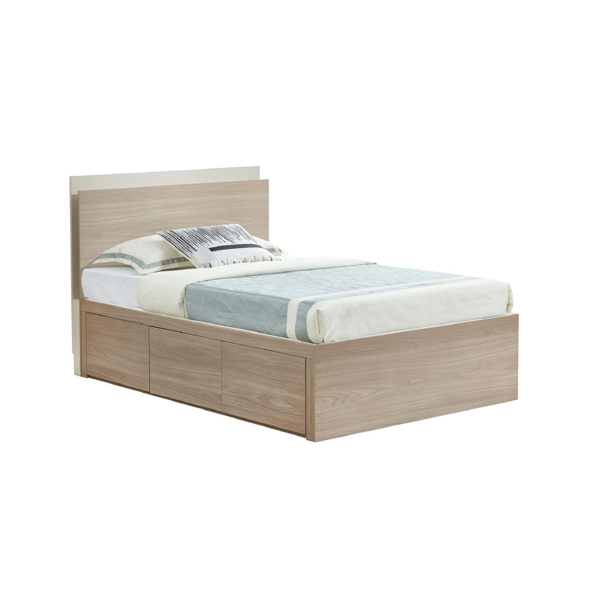 GAVEN H2154872(2V) Double Bed(Storage Panel,3 Drws) 1212W x 1933D x 1030Hmm - Nordic Light Wood color