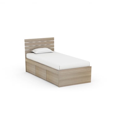 STAPLE 波浪紋油壓床木床屏910W x 40 D x 895Hmm - 橡木色配銀色
