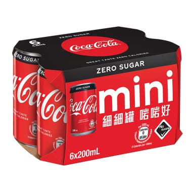 可口可樂無糖汽水迷你罐 200ml (6罐裝)