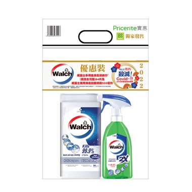 Walch威露士多用途消毒濕巾高效去污型 (84片裝) + 萬用消毒殺菌噴霧 500ml