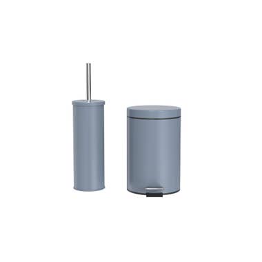 浴室套裝 圓型緩降腳踏垃圾桶5L+廁所刷102392-001 - 藍色