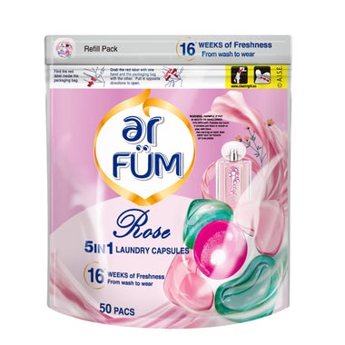 ar FUM紡優美馬來西亞製5合1洗衣凝珠(50粒袋裝) - 玫瑰